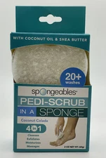Spongeables Pedi Scrub Foot Scrubber Coconut Colada Shea Butter 20+ Washes 2 oz