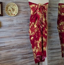 Beach Swim Sarong Wrap Coverup Red with Turtles Fringe Wrap