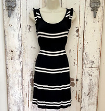 Elle Size XS Woman's Black White Striped Knit Comfortable Ruffle Dress