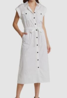$450 Rag & Bone Women White Roxanne Cotton Utility Midi Shirt Dress Size L  | eBay
