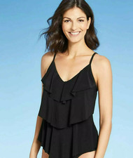 Women's Black Solid Tiered Tankini Top Aqua Green Variety of Sz.
