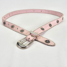 Concho Belt 32 34 36 Leather Zipper Beaded Edge Cream Light Pink Vtg