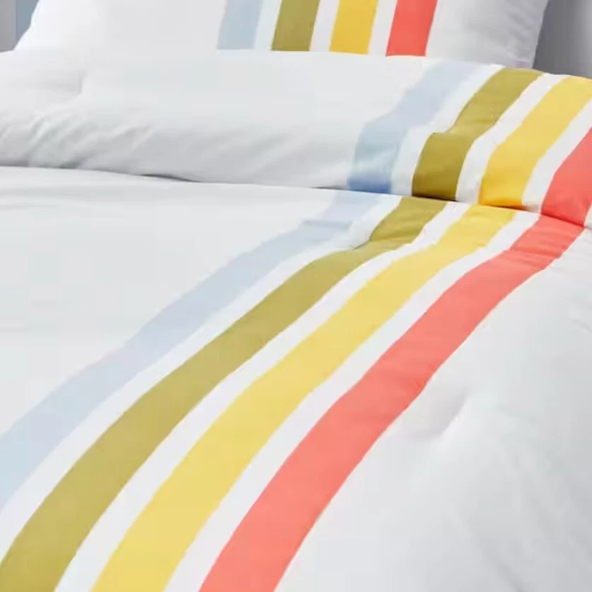 Juego de edredón de microfibra completo/queen a rayas retro multicolor de 3 piezas. Foto 2 de 4