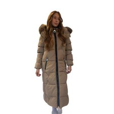 Women's Long Quilted Jacket with Detachable Fur Hood Full Zip Coat for Women UK