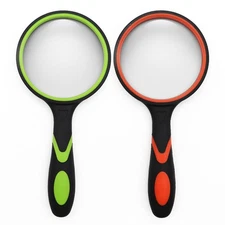 2 Pack 75mm 10X Handheld Magnifying Glass,Rubber Reading Magnifier for Kids S...
