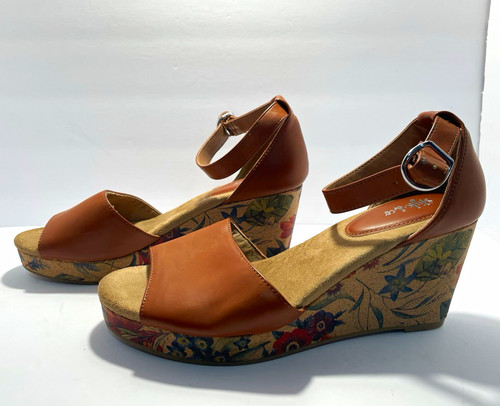 Style&co. Women's Brown Floral Wedge Sandals Ankle Strap Buckle US 9 M
