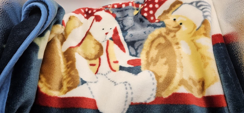 Oso de peluche Jean azul vintage felpa polar bebé manta tiro conejito panda Foto 3 de 4