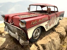 Rustic Vintage 56 Chevy Hot Rod Model Metal SCULPTURE FIGURINE Man Cave Decor