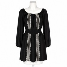 Forever 21 Contemporary Dress Women Small Black Boho Embroidered Smocked Peasant