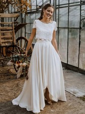 White Lace Crop Top and Maxi Skirt Bridal Set - Size M