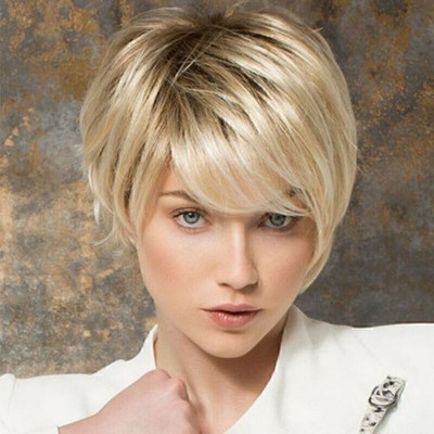 Wie Echthaar TOP Mode Perücke Sexy Damen Hellblond Glatt Kurz Perücke Wig NEW