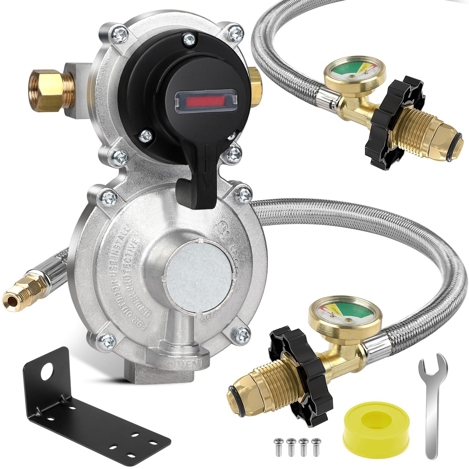 2 Stage Automatic Changeover LP Propane Gas Regulator with 36" RV Pigtail Pro...