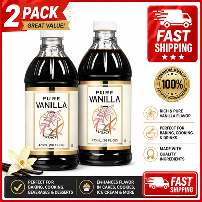2PACK Kirkland Pure Vanilla Extract NEW  Larger 16 fl oz , real bean extract