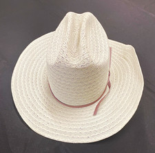 Bee Hat Western Style White Woven Straw Hat Made in USA Size 7 1/4