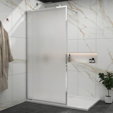 Walk In Wet Room Fluted Shower Screen with Chrome Frame 8mm Easy Clean Glass