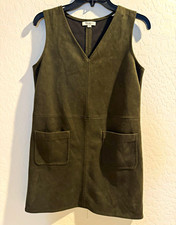 Max Studio London Green Suede Shift Dress V-Neck Sleeveless Pockets S