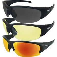 3 Global Vision Eyedol Sunglasses Black Frames Smoke Yellow + Red Mirror Lenses