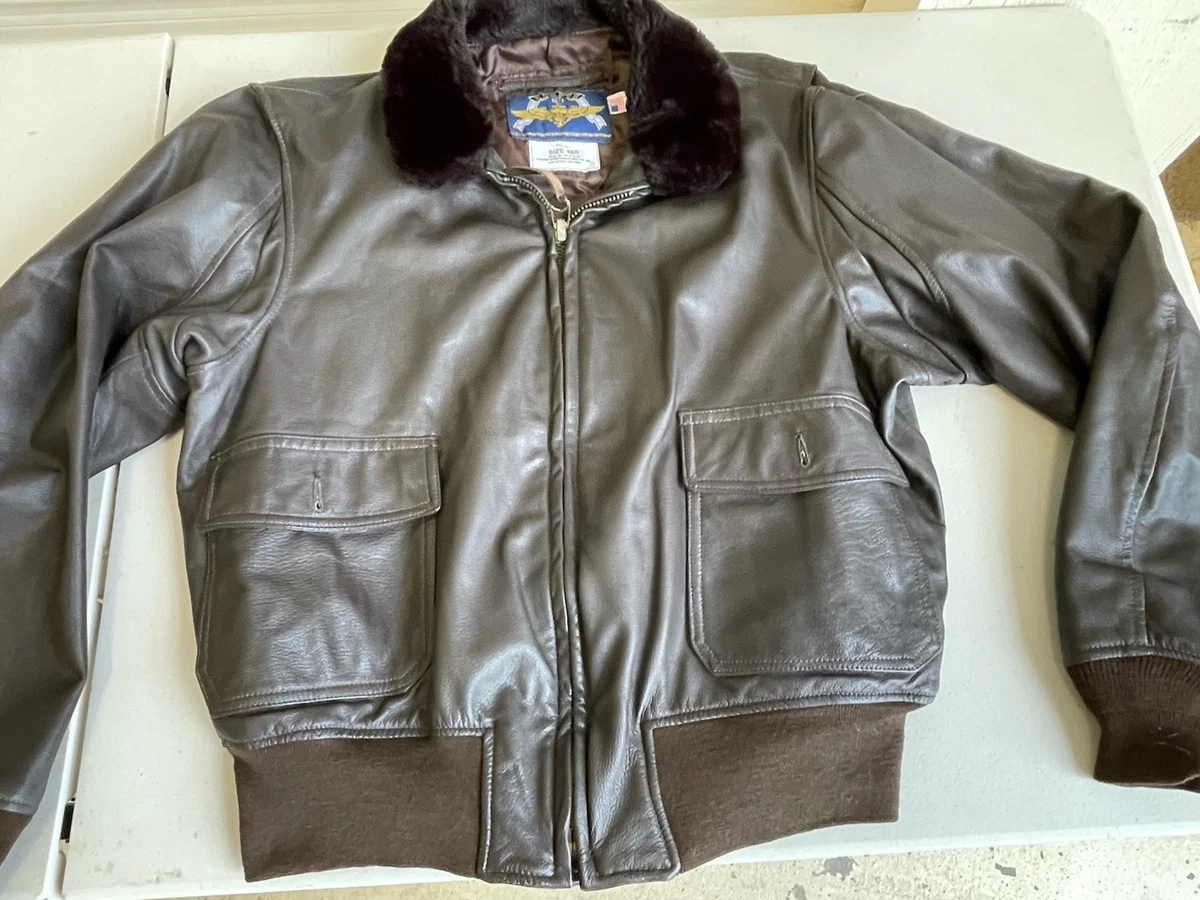 Navy Leather Flight Jacket In Vintage Outerwear Coats & Jackets