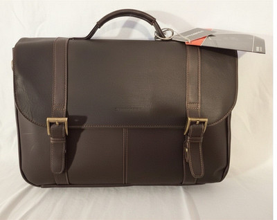 Samsonite Leather Business Briefcase Brown Padded Zip-Around Removable Strap