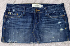 Abercrombie Fitch Distressed Denim Micro Mini Skirt Sz 0 low rise grunge Y2K