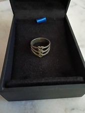 Vtg Dainty Sterling 925 3 Triple Hearts Silver Ring Size 6 1/2