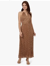 Adrianna Papell Women's Print Pleat Ankle Dress, Mink/Ivory, 10 New