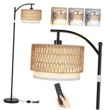 Arc Floor Lamps for Living Room, Boho Farmhouse Floor Lamp Black  Brown shade