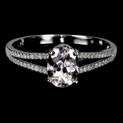 925 Sterlingsilber Ring Oval Morganit 8x6mm Diamant 44pcs Edelsteinschmuck 9