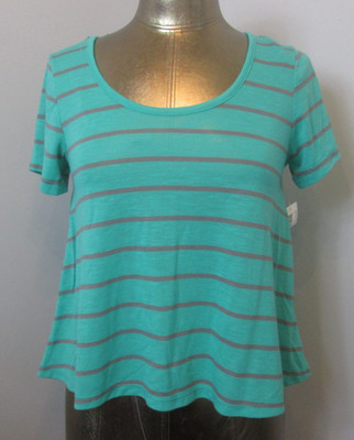 NWT No Boundaries Green Striped Swing Top Juniors Size M 7-9 Lace Back 208-35012