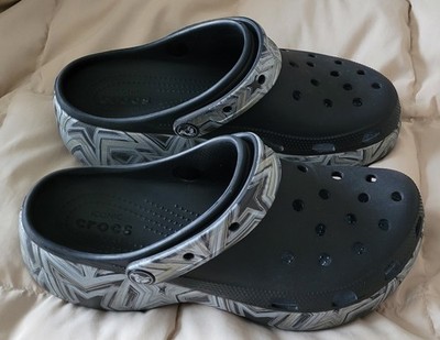 Crocs Platform Hi Low Disco Clogs Wm Sz 10 Black Geometric Star Print Chunky Wow