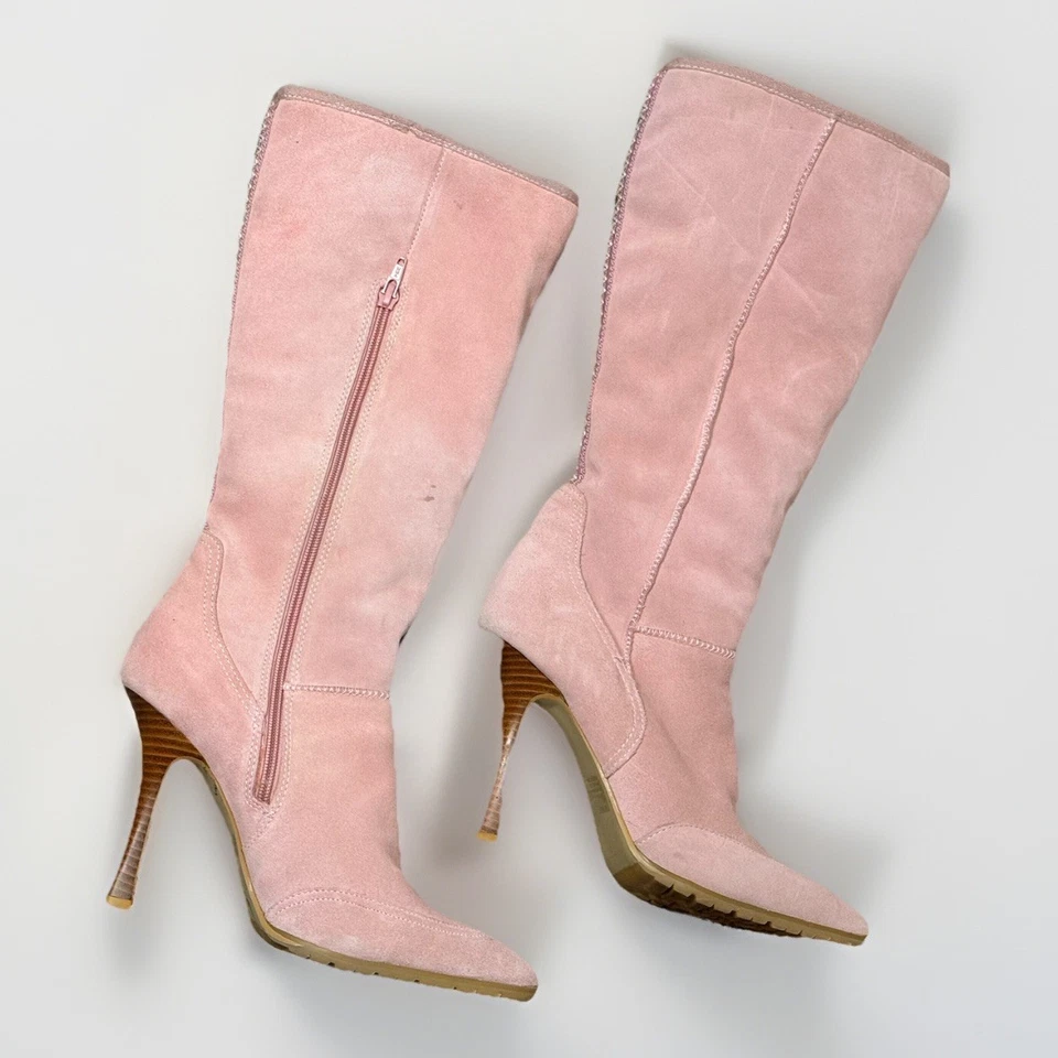 Botas hasta la rodilla de gamuza rosa Nine West para mujer 8 tacón alto forradas de piel de oveja invierno Foto 2 de 4