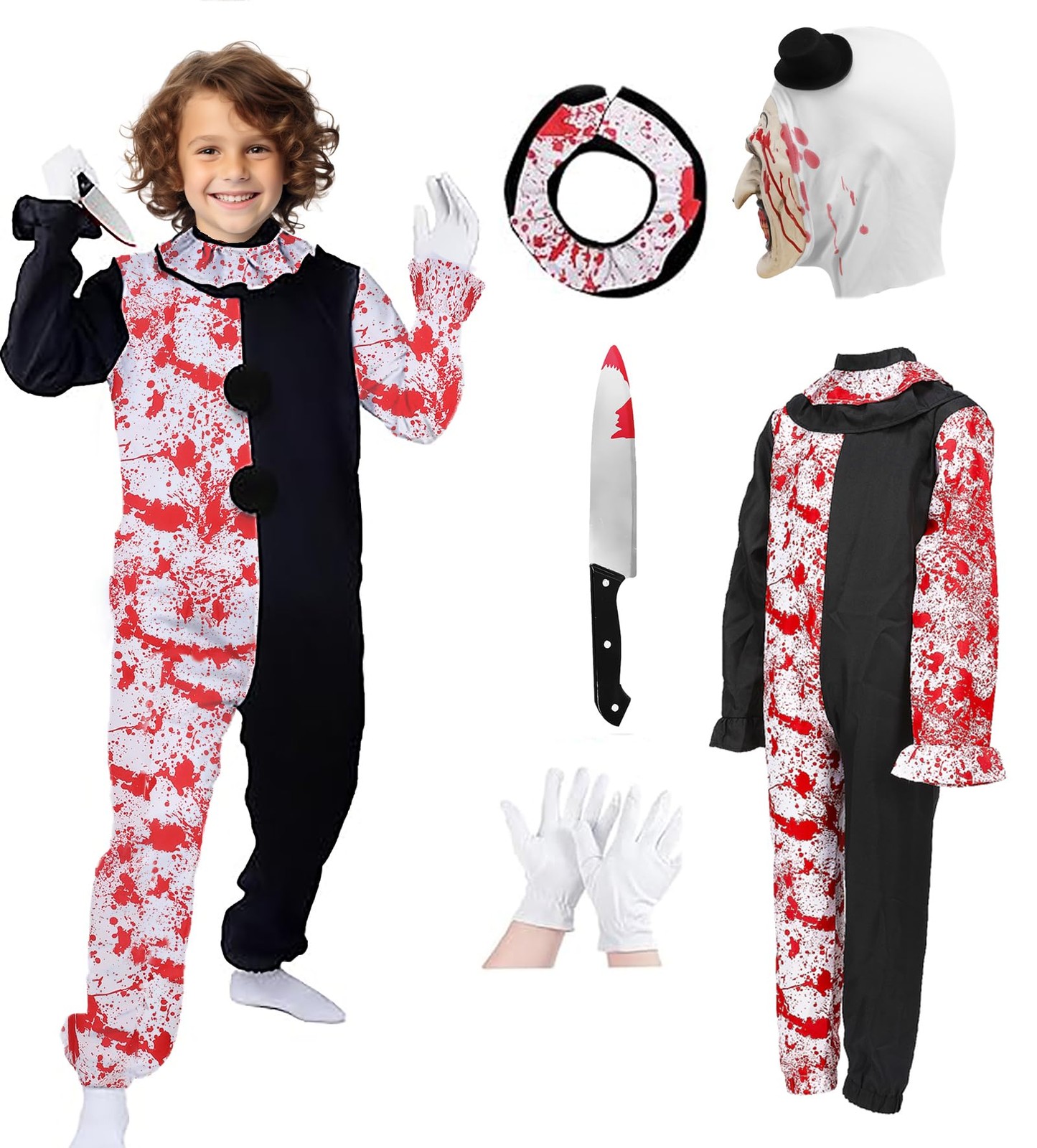 Clown Costume Kids Scary Killer Outfit Horror Bloody Costume Horror Halloween...