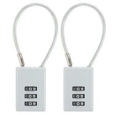 2 Pack 3 Digit Combination Lock with 0.44Ft Wire Cable, Helmet Padlock Grey