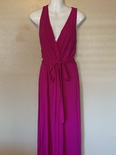 Ann Taylor Magenta/purple Sleeveless Soft Mock Wrap Maxi Dress Size L