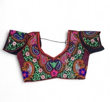 Choli Crop Saree Blouse Embroidered Floral Paisley India Kutchi Short Sleeve