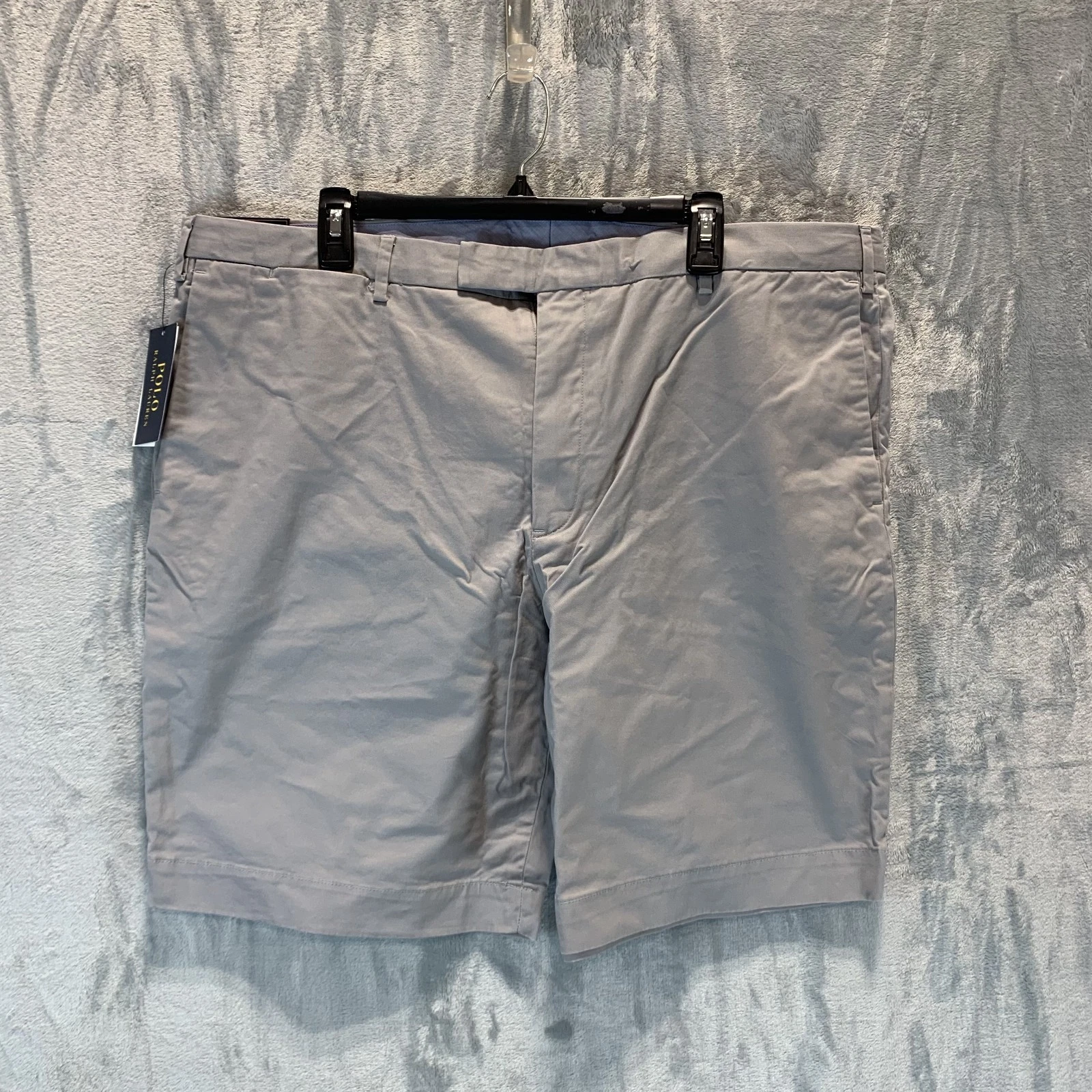 Polo Ralph Lauren Men's Shorts 42 Slim Stretch Gray Chino Flat Front Preppy