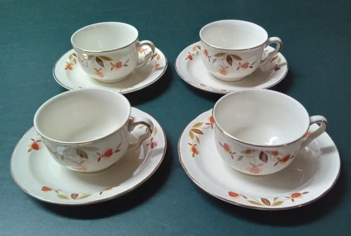Hall China Jewel Tea Autumn Leaf Cups and Saucers Vintage 4 sets