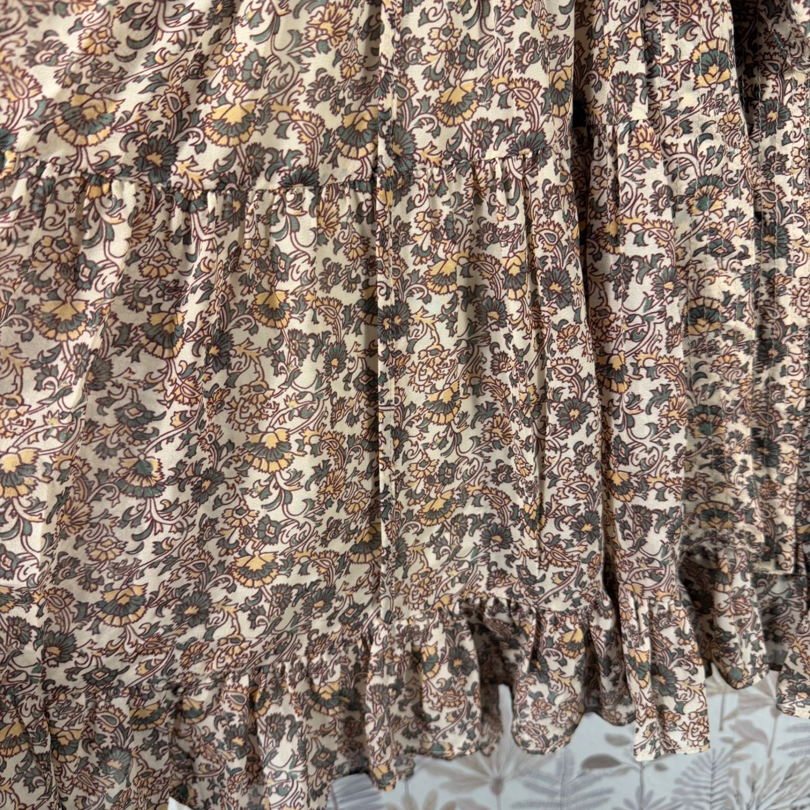 O.P.T Tuckernuck Floral Boho Ruffle Long Sleeve Mini Dress Tie Waist Medium Boho