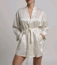 Vtg 90's Victoria's Secret Gold Label Cream Ivory Satin Kimono Wrap Robe O/S