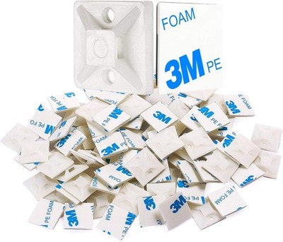 XHF 200 PCS 1/2'' White Self Adhesive Cable Zip Tie 1/2''-200pcs, 