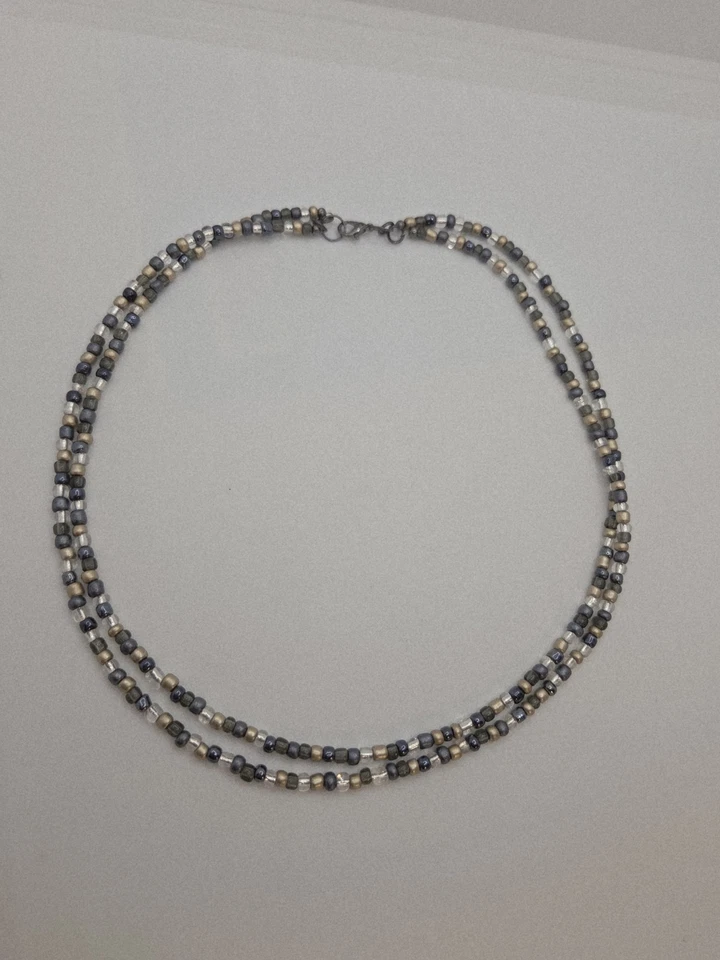 Collar Boho Doble Cuentas Tonos de Cuentas de Vidrio Pizarra 20 pulgadas Gris Negro Tostado Foto 4 de 4