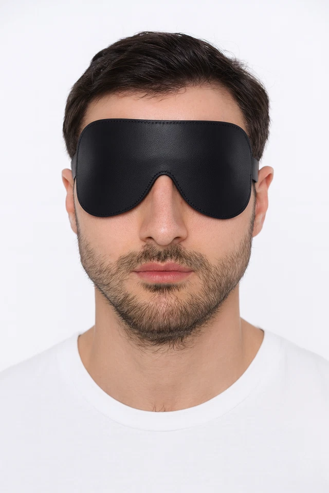 Blindfold for Couples Real Leather Role Play Eye Mask with Adjustable Strap - Image 2 of 4