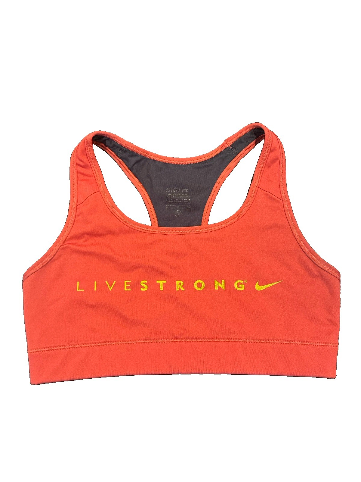 Nike Livestrong Racerback Sports Bra Medium Support Wireless Pullover S Orange