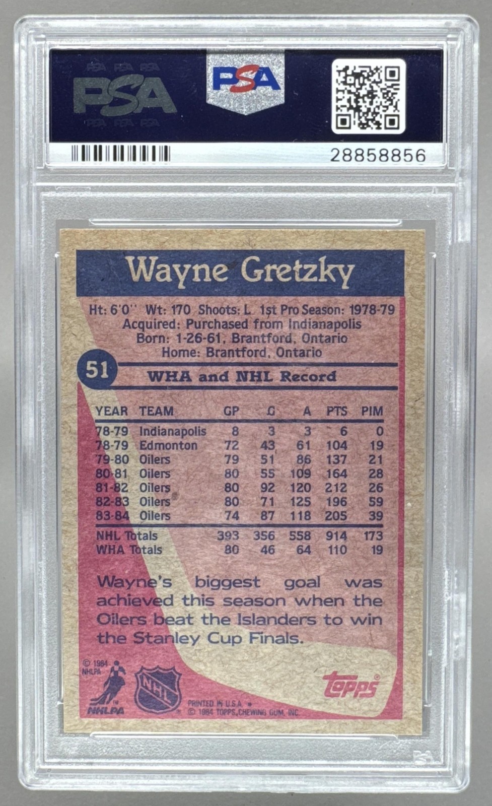 28858856 Wayne Gretzky 1984 Topps #51 PSA 9 view 2