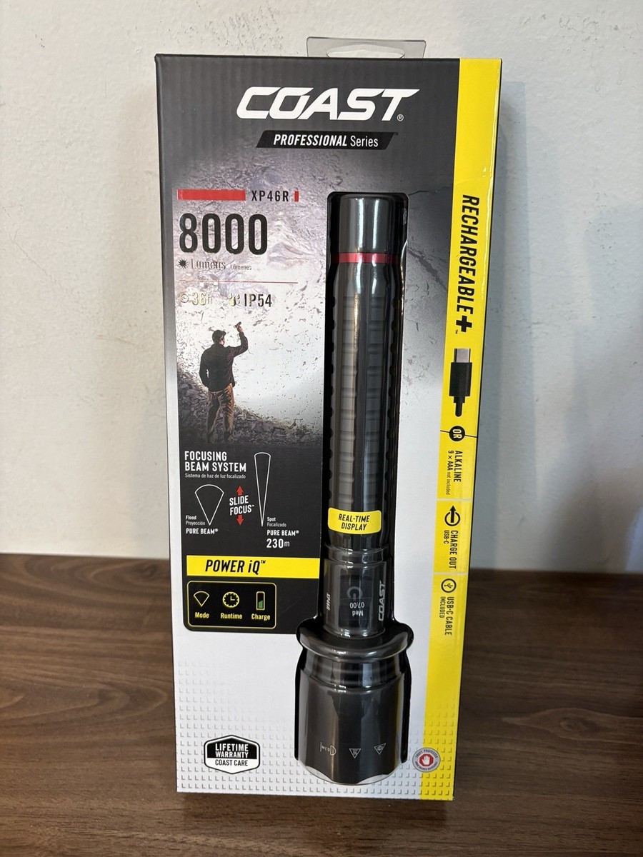 coast professional rechargeable flashlight G60R 1000 Lumen Waterproof LED Flashlight, 2-Pack X rechargeable battery or can be backed up with standard AAA alkaline batteries (purchased separately) BRAND NEW COAST XP46R PRO