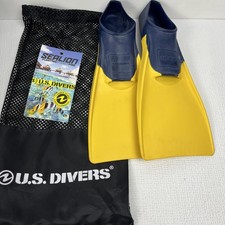 U.S. Divers SEA LION Floating Rubber Diving Fins Yellow Flippers Size Jr Md 12-1