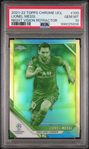2021-22 Topps Chrome UCL Night Vision Refractor Lionel Messi /225 #100 PSA 10