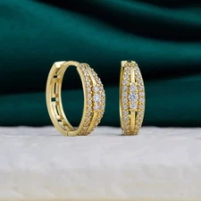 Engagement Hoop Earrings Round Cut Moissanite 14K Yellow Gold Plated 925 Silver