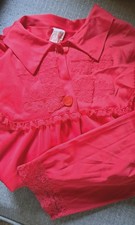 Vintage Gorgeous Texsheen Lingerie Red Robe Nylon Lace Button Front Retro S-M