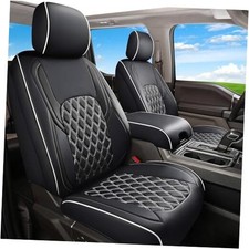 F150 Leather Seat Covers Custom Fit for 2015-2025 Front Pair 02 Black White
